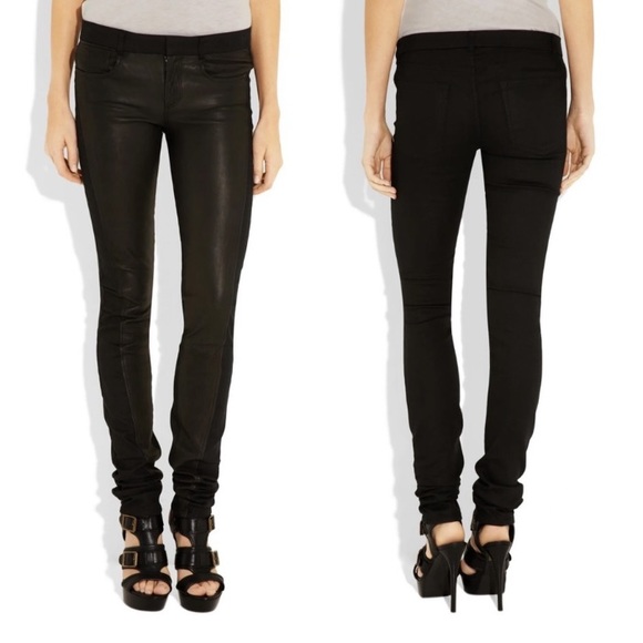 Helmut Lang Leather Panel Skinny Jeans Black 24 - Picture 2 of 16